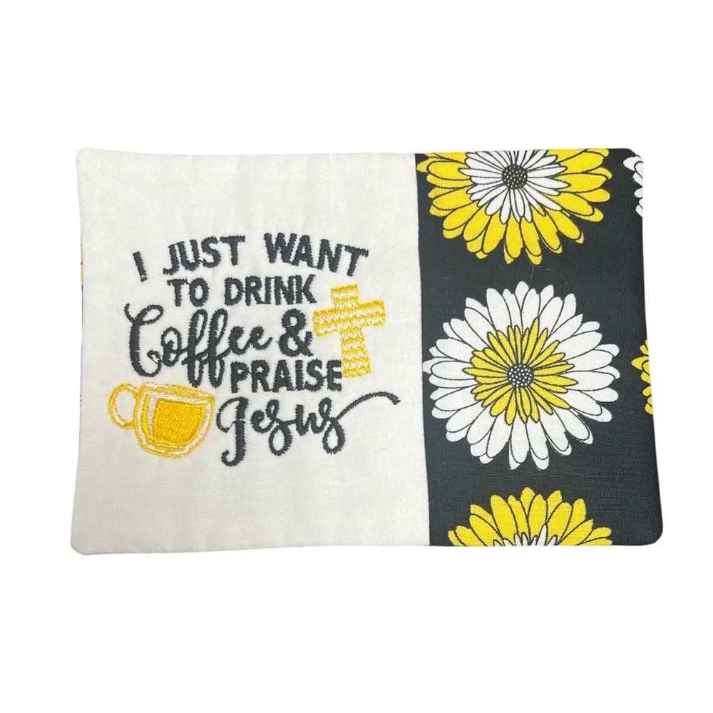 Hand Crafted Mug Rug Coaster Embroidered Cotton Fabric Padded Absorbs Liquid - Picture 5 of 8